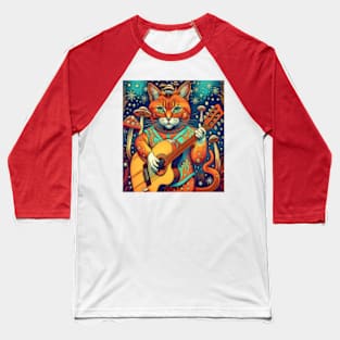 mushroom loving cat guitar player Baseball T-Shirt